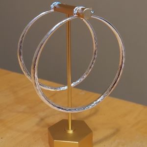 NEW Snake Textured Big 925 Sterling Silver Plated Hoop Earrings